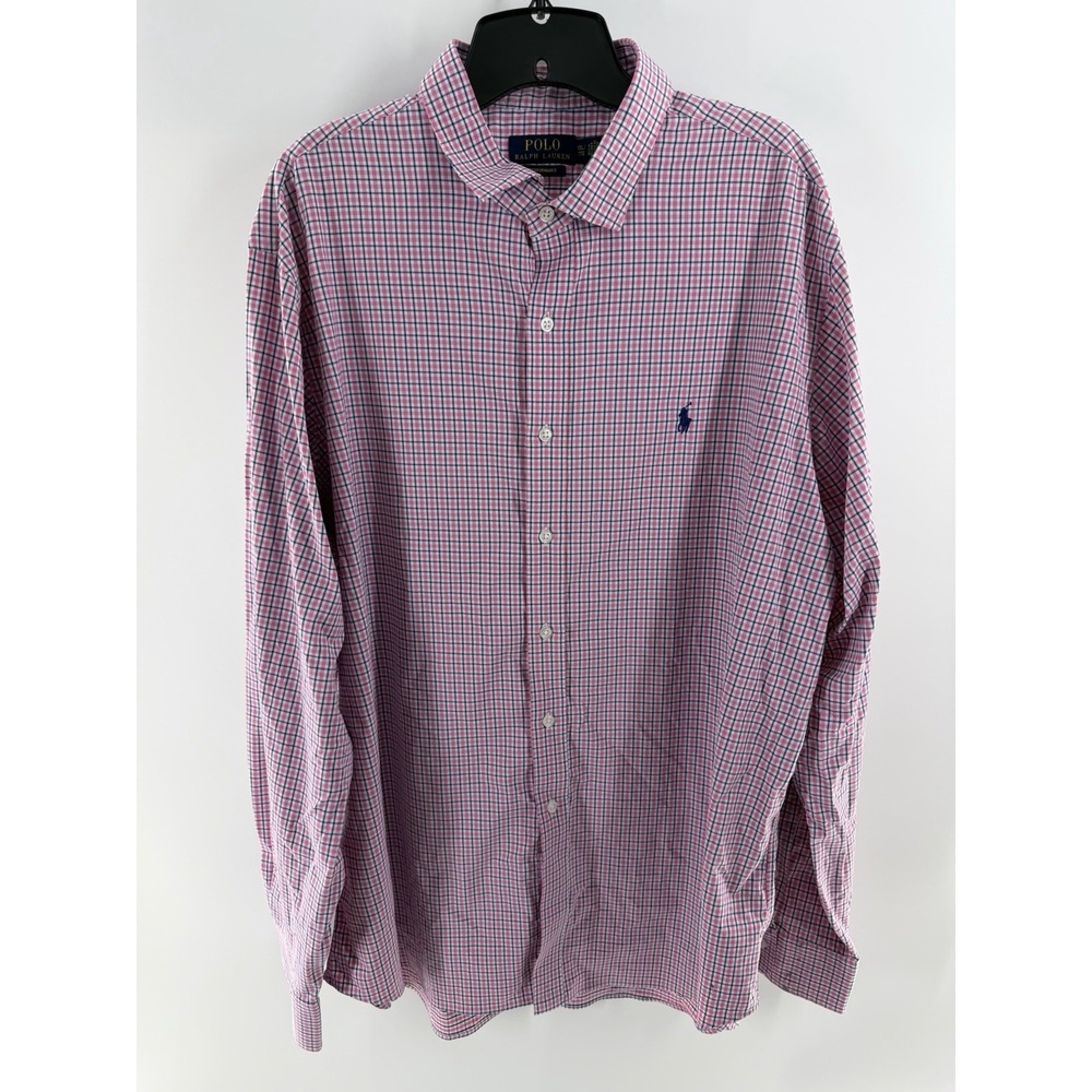 Ralph Lauren Mens Shirt Classic Fit Performance Button Up XXL Preppy Pink Plaid